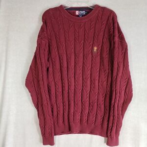 Chaps Ralph Lauren Large Burgundy Cable Knit Sweater Crest Thick Sailor *Flaws‎